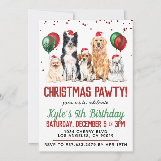 Christmas Chien Paw-ty Invitation d'anniversaire (Devant)