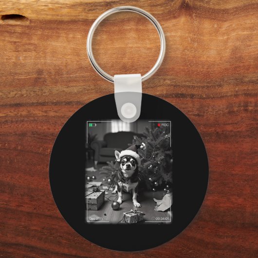 Christmas Chihuahua Caught On Camera Sleutelhanger (Voorkant)