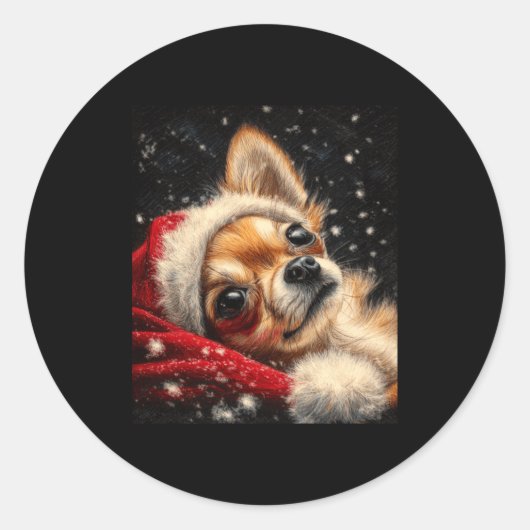 Christmas Chihuahua On A Long Sleeve Ronde Sticker (Voorkant)