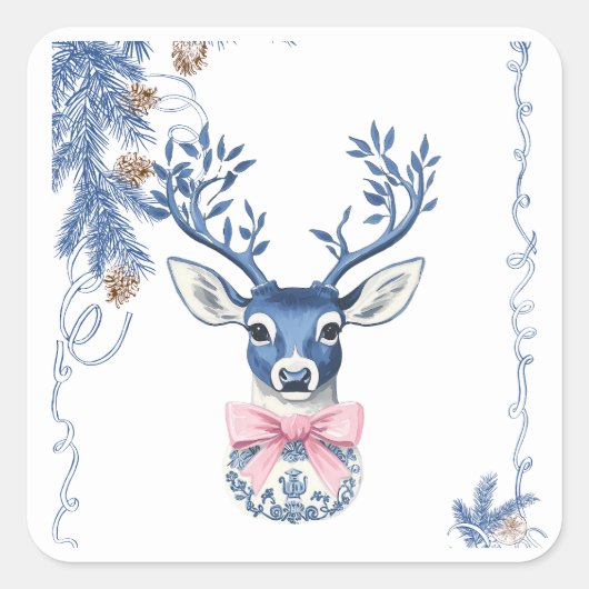 Christmas Chinoiserie Deer Vierkante Sticker (Voorkant)