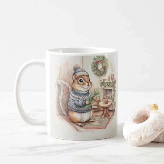 Christmas Chipmunk in Sweater  Koffiemok (Met donut)