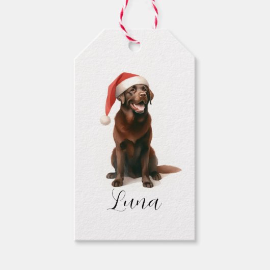 Christmas Chocolate Labrador Dog Pet Gift Label Cadeaulabel (Voorkant)
