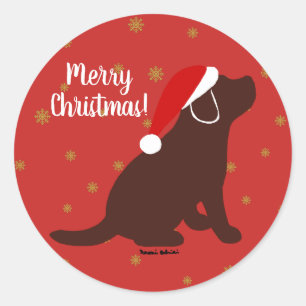 Christmas Chocolate Labrador Puppy Ronde Sticker