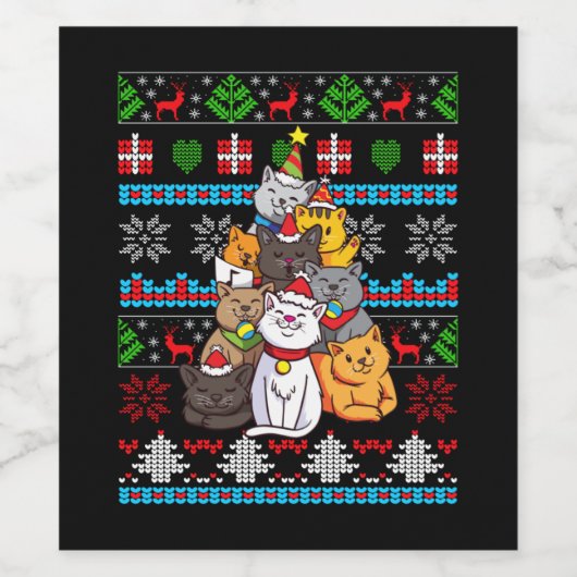 Christmas - Christmas Cat Tree Wijn Etiket (Enkel label)
