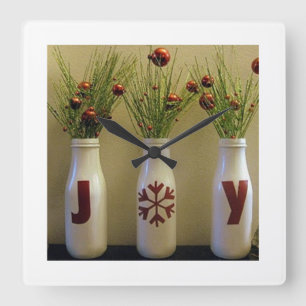 CHRISTMAS CLOCK "JOY JOY JOY JOY" VIERKANTE KLOK
