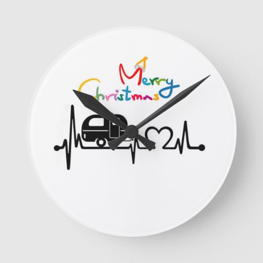 CHRISTMAS CLOCK "REALLY HAPPY CAMPER" RONDE KLOK (Voorkant)