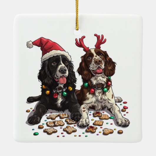 Christmas Cocker Spaniel Dogs Keramisch Ornament (Achterkant)
