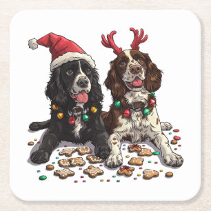 Christmas Cocker Spaniel Dogs Vierkante Kartonnen Onderzetter