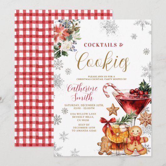 Christmas Cocktails and Cookies Party Invitation (Devant / Derrière)