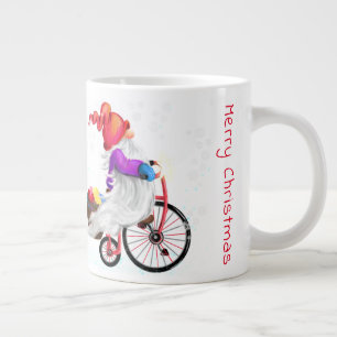 Christmas Coffee Mug Gnome with Bike and Gifts Extra Grote Beker