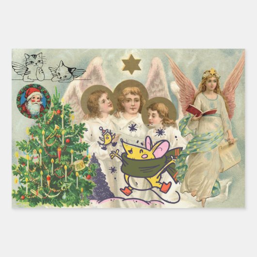 CHRISTMAS COLLAGE Wrapping papiervel set 3 Inpakpapier Vel (Voorkant)