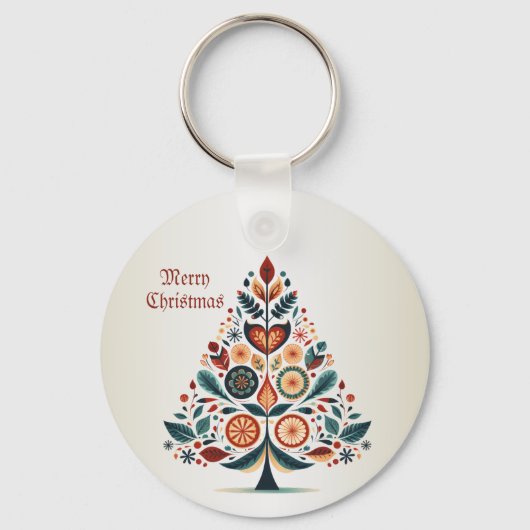 Christmas Colorful Tree Scandinavia Folk Art Sleutelhanger (Voorkant)