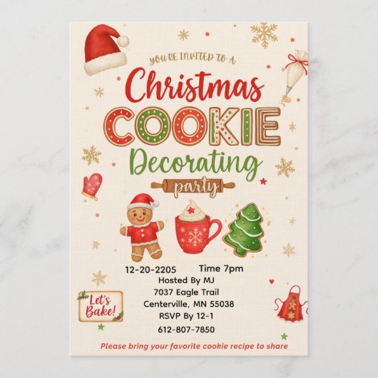 Christmas Cookie Decorating Party Invitation | Kid Kaart (Voorkant)