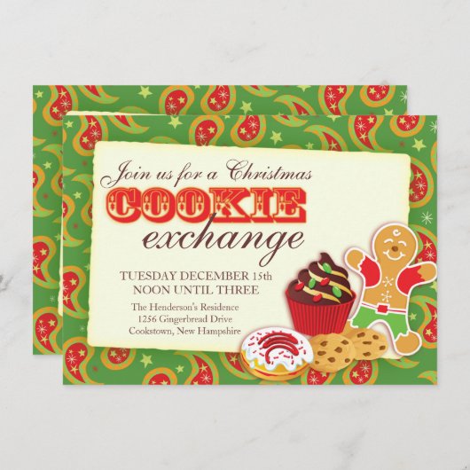 Christmas Cookie exchange & étiquette invitation (Devant / Derrière)