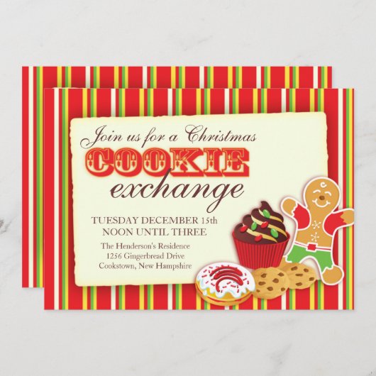 Christmas Cookie exchange & étiquette invitation (Devant / Derrière)