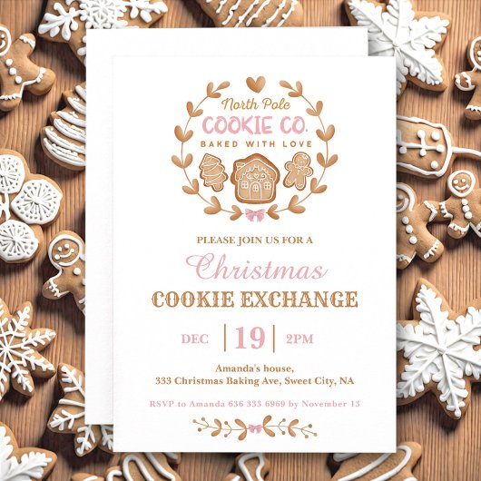 Christmas Cookie Exchange Gingerbread Pink Simple Kaart