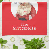 Christmas Cookie Retro Santa's Baking Crew NAME Theedoek (Gevouwen)