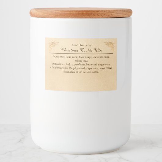 Christmas Cookies Baking Mix Holly Personalized Voedselcontainer Etiket (Voorkant)