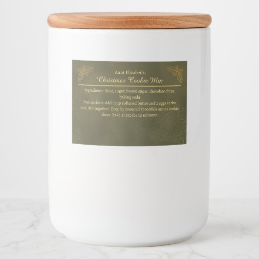 Christmas Cookies Baking Mix Personalized Green Voedselcontainer Etiket (Voorkant)
