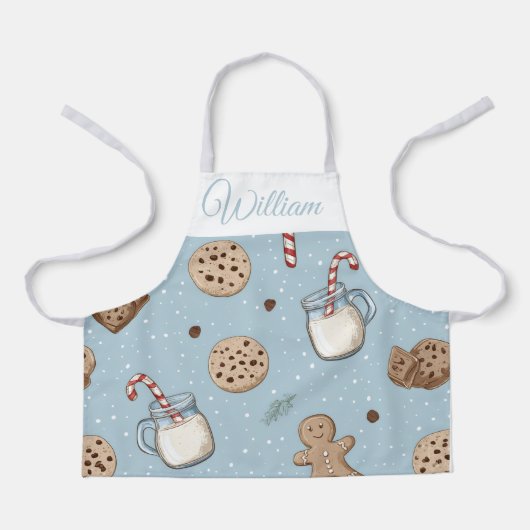 Christmas Cookies & Milk Kids Apron | Custom Name Schort (Voorkant)