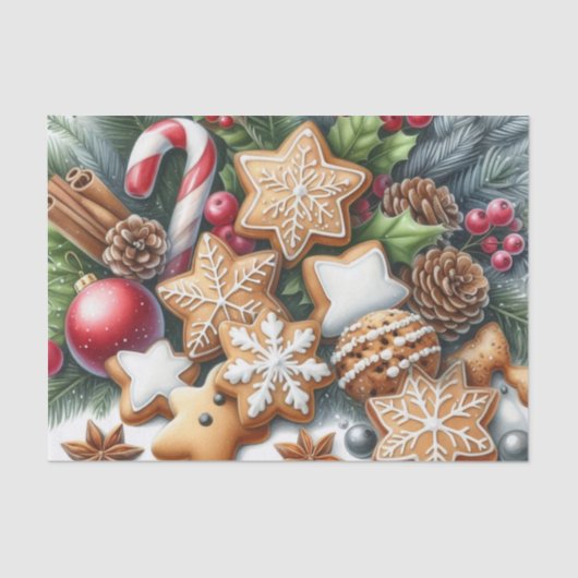 Christmas Cookies Pinecones and Greenery Festive  Tissuepapier (Voorkant)