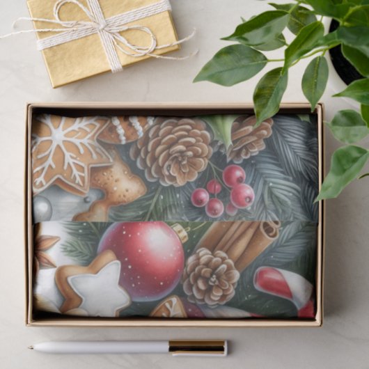 Christmas Cookies Pinecones and Greenery Festive  Tissuepapier (Geschenk)