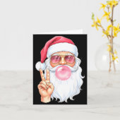 Christmas Cool Santa Bubble Gum Peace Sign Retro S Kaart (Gele Bloem)