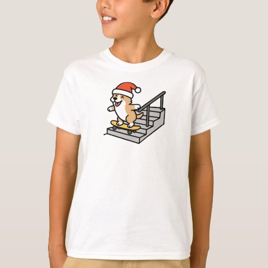 Christmas Corgi on Skateboard T-shirt (Voorkant)
