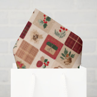 Christmas Cottagecore Plaid Gifts and Botanicals Tissuepapier