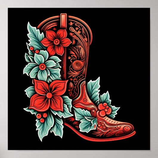 Christmas Cowboy Boot Holiday Poster (Voorkant)