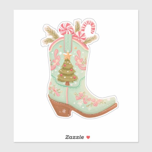 Christmas Cowboy Boot Sticker – Festive Western (Feuille)