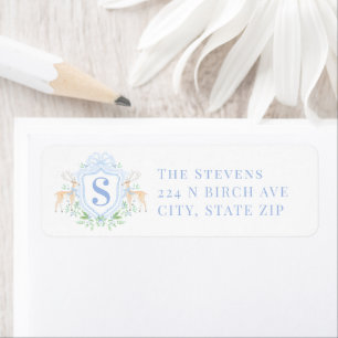 Christmas Crest Deer Monogram Etiket