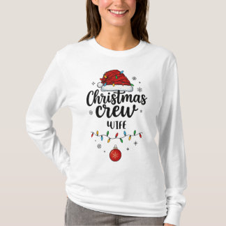 Christmas Crew Wife Santa Hat Matching Christmas T-shirt