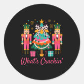 Christmas Crushing It Nutcracker - Funny Retro Ugl Ronde Sticker (Voorkant)