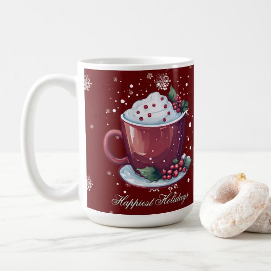 Christmas Cup of Hot Chocolate | Red Coffee Mug (Avec donut)