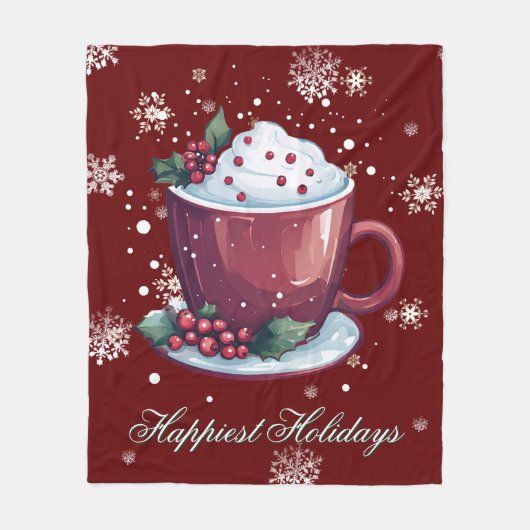 Christmas Cup of Hot Chocolate | Red Fleece Deken (Voorkant)