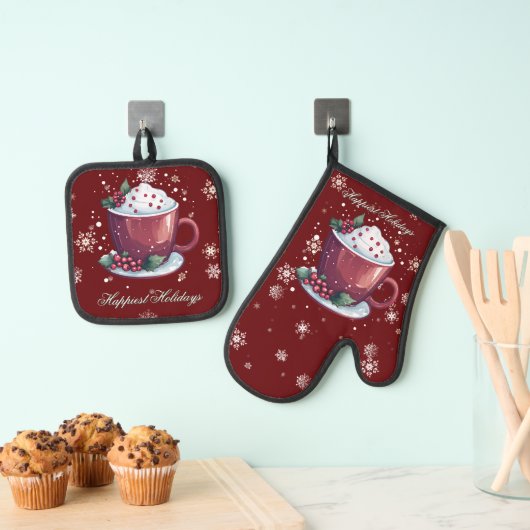 Christmas Cup of Hot Chocolate | Red Ovenwant & Pannenlap Set (Insitu(Ophanging))