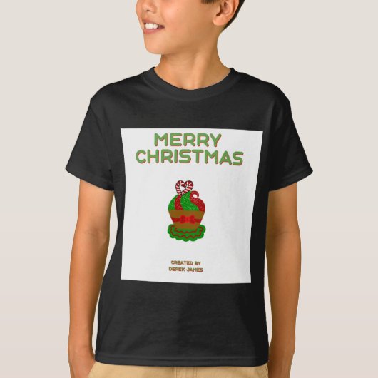 Christmas Cupcake Boy's Black Basic T-Shirt (Voorkant)