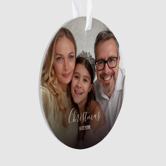 Christmas Custom 2-photo White Script Ornament (voorkant)