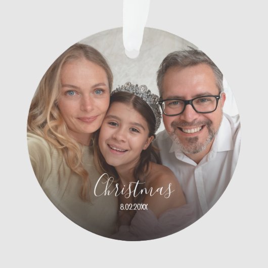 Christmas Custom 2-photo White Script Ornament (voorkant)