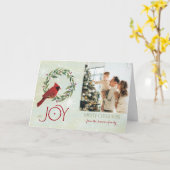 Christmas Custom Photo Cardinal in Wreath Kaart (Gele Bloem)