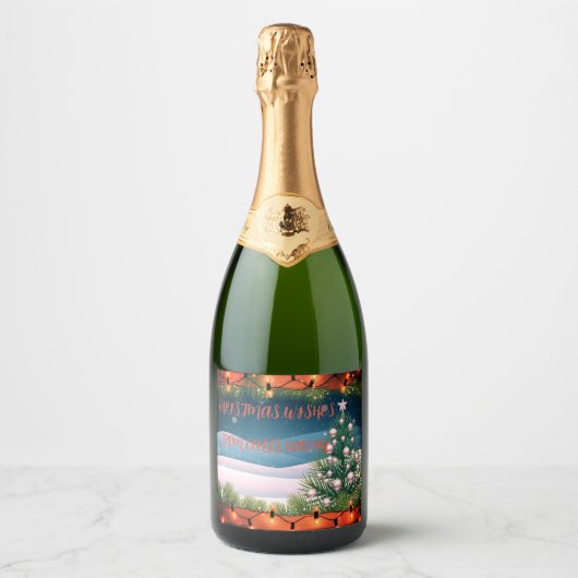Christmas Custom Wine Bottle Label Sparkling Wijnetiket (Voorkant)