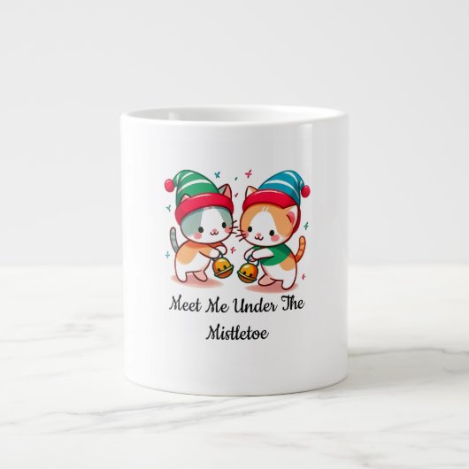 Christmas Cute Cat Meet Me Under The MistleToe Extra Grote Beker (Voorkant)