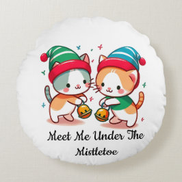 Christmas Cute Meet Me Under The MistleToe Rond Kussen