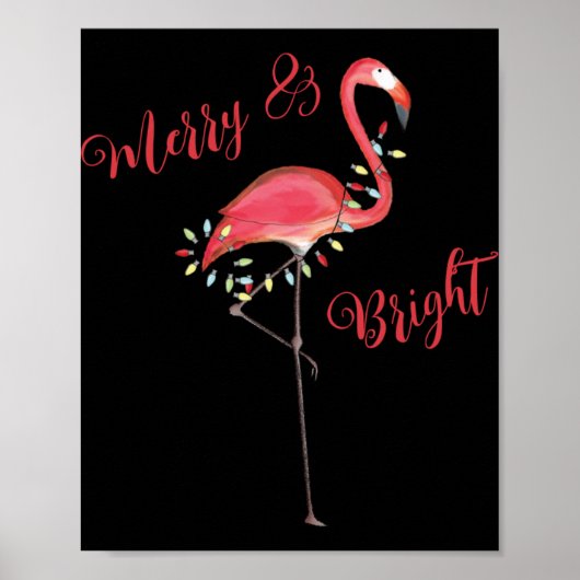 Christmas Cute Nk Flamingo String Lights T Shirt Poster (Voorkant)