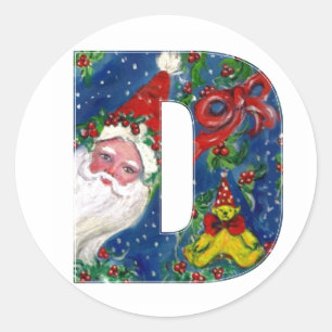 CHRISTMAS D LETTER/SANTA CLAUS MET RODE RIBBON RONDE STICKER
