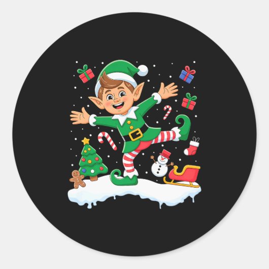 Christmas Dabbing Elf Tree Lights Boys Kids Dab Xm Ronde Sticker (Voorkant)