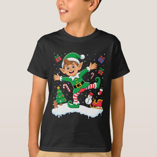 Christmas Dabbing Elf Tree Lights Boys Kids Dab Xm T-shirt (Voorkant)