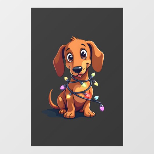 Christmas Dachshund Lights (3) Raamsticker (Vel)