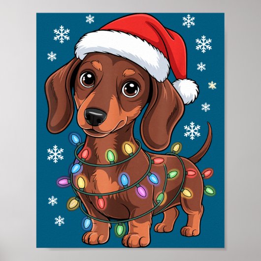 Christmas Dachshund Lights Santa Hat Holiday Dog L Poster (Voorkant)